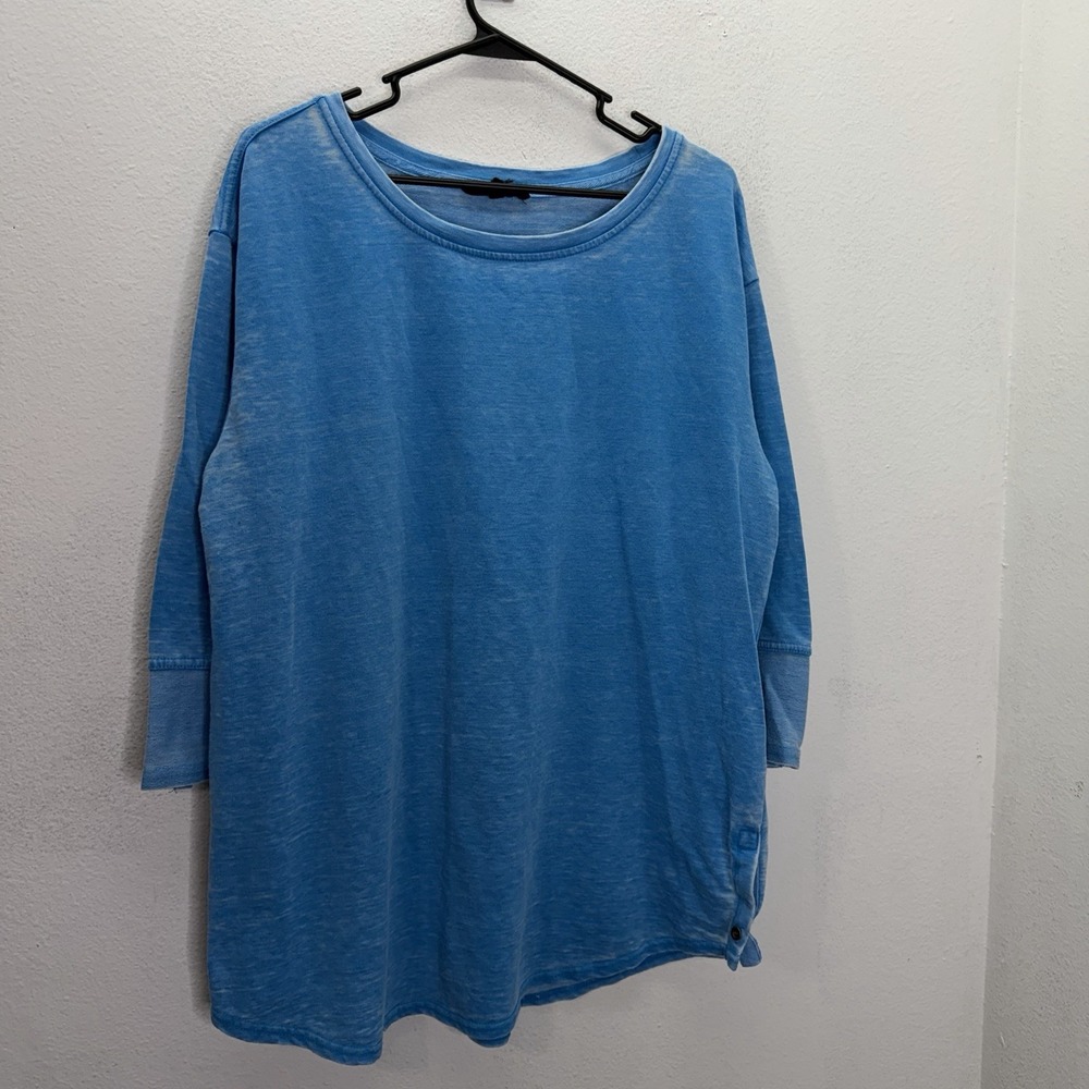 Jane + Delancey Blue Half Sleeve Sweatshirt Tee Scoop Neck XL Tunic Burnout